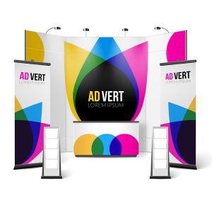 free standing display units with AD VERT Loren Ipsum written on them