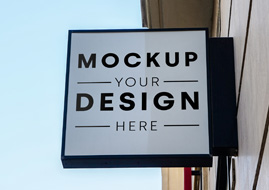 flag signage in black and white "Mockup your design here"